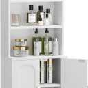 Bathroom Cabinet with 2 Doors, Small Freestanding Storage Cabinet with Adjustable Shelf, Slim Bathroom Organizers, Floor Cabinet for Small Spaces, Bathroom, 7.9" D x 14.7" W x 32" H, White