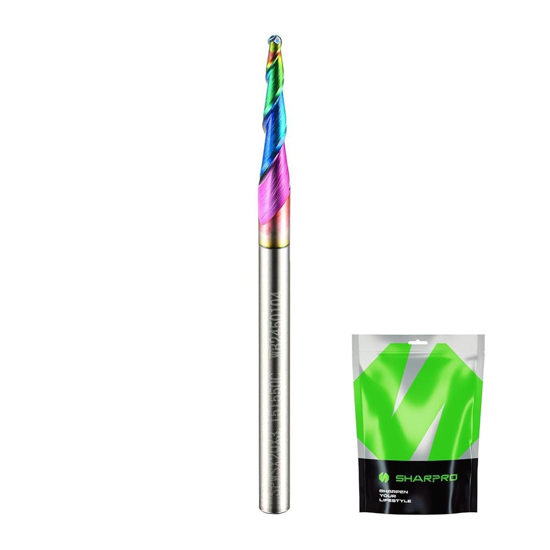 Carbide Tapered Ball Nose End Mill, 1/8" Shank 8 CNC Carving Router Bit 1.5mm Tip (R0.75 Radius) , Spiral 2 Flute for Wood Engraving, 3D/2D Milling, Quark Coated