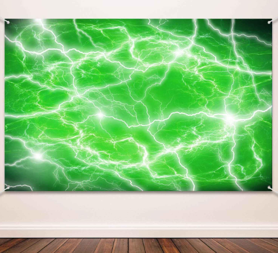 10x8ft Green Lightning Backdrop Sky Thunderstorm Backdrop Fabric Lightining Storm Background for Birthday Party Decoration and Photoshoot Studio Props YUNBDJ348