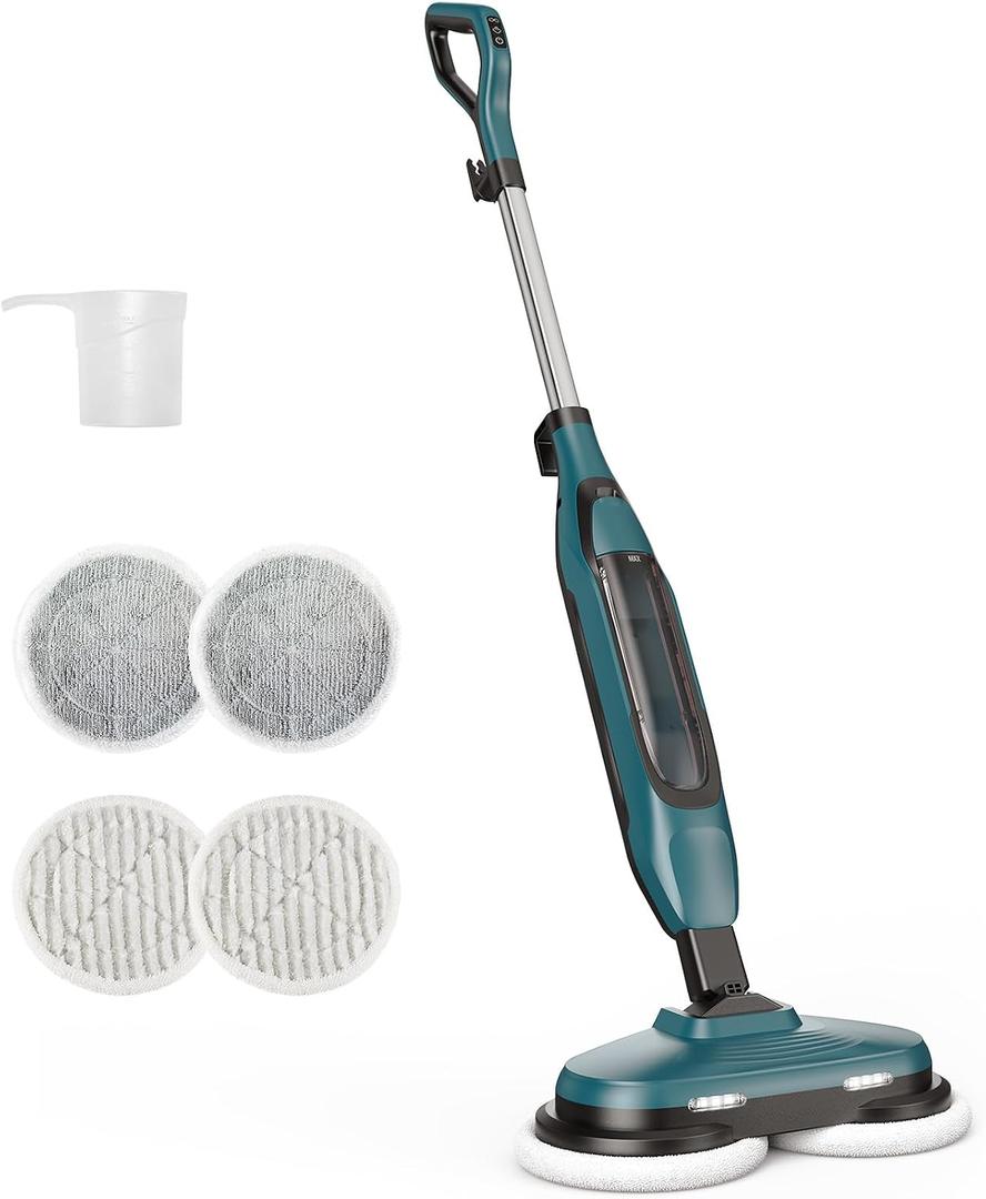 Rotating Steam Mop for Floor Cleaning | Large Tank|20FT Cord| LED Headlights| Reusable Pads| Self-Standing| Safe for Hard Floor/Laminate/Marble