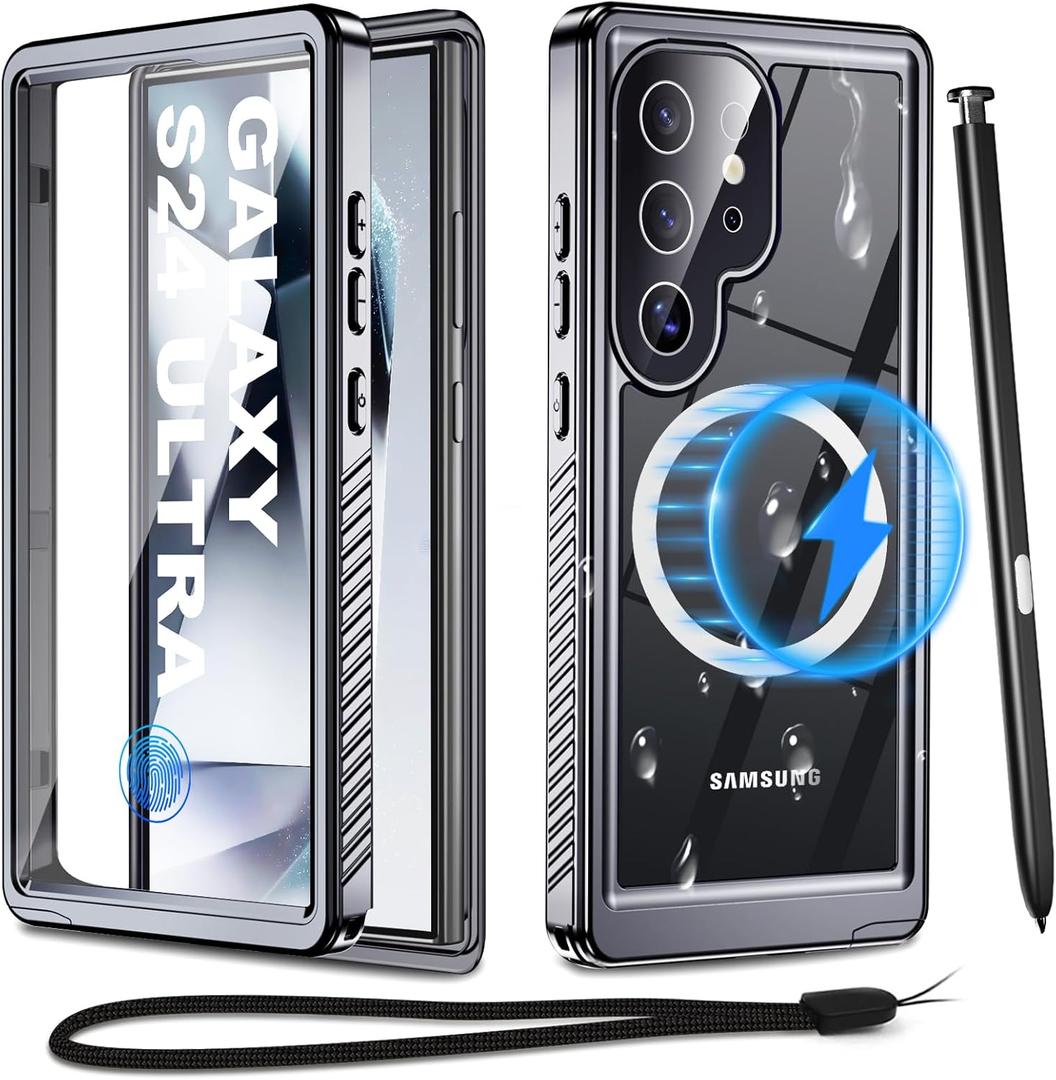 for Samsung Galaxy S24 Ultra Waterproof Case with Magsafe, Built-in Magnetic & Screen Protector, IP68 Certified Full Body Shockproof, for Water Sports Underwater Photography, 6.8" Black