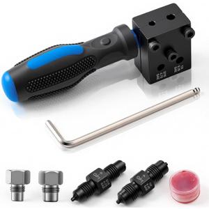 Brake Line Flaring Tool Kit, 3/16 and 1/4 SAE Double Flare Tool for Brake Lines, Creates Single Double & Bubble Flares for Vehicle Brake & Hydraulic Lines (7-Piece)