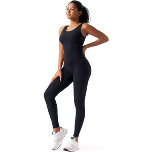 Women Rompers Jumpsuits Leotards Bodysuit One Piece Tank Top Outfit Tummy Control Workout Jumpers Body Suits (Black)