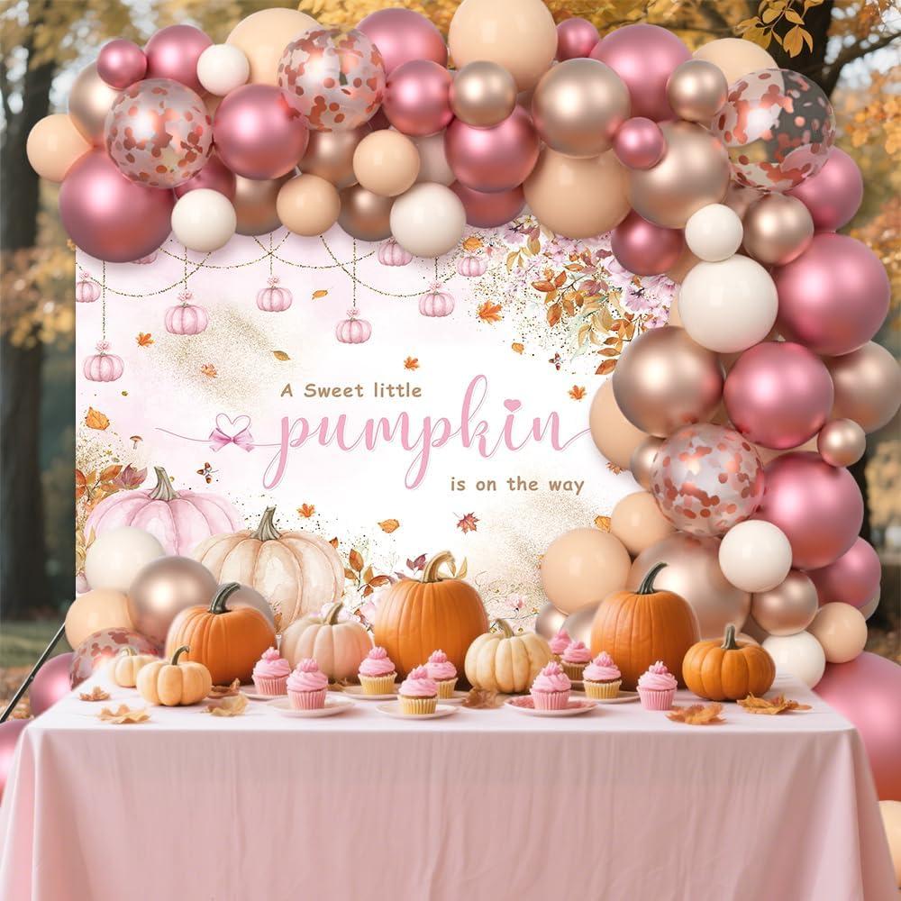 178 pcs Pumpkin Baby Shower Decorations Pink Balloons Set Fall Pumpkin Party for Girls A Sweet Little Pumpkin is On the Way Autumn Baby Shower Garland Arch Kit