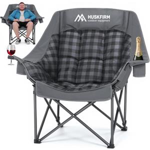 Huskfirm Oversized Camping Chairs for Adults Folding Padded Camping Chair Heavy Duty XL Camping Chair - 400LBS Support Lawn Chairs for Outdoor Sports Beach Fishing with Cup Holder & Carry Bag, 21.65 inches x 18.5 inches x 39.4 inches