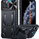 FNTCASE for iPhone 11 Pro-Max Case: Military Grade Drop & Shock Protection Cell Phone Cover with Kickstand & Slide | Rugged Protective Bumper Textured (Black)