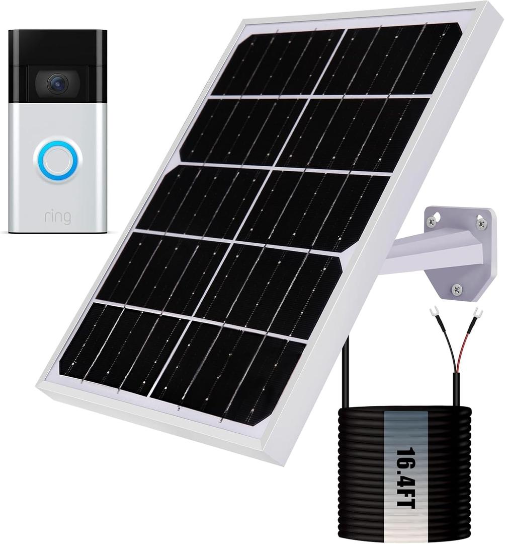 Solar Charger for Ring Doorbell, 10W Solar Panel Pefect for Ring Video Doorbell 3/3+/4, Battery Video Doorbell 3 Plus, IP65 16.4ft Waterproof Charging Cable, 360Adjustable Mount