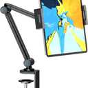 Tablet Stand Holder for Desk, Portable Phone Tablet Holder for ipad with 360 Rotation,Adjustable Arm Clamp Mount Compatible with 4.7"-12.9" iPad, iPhone, Kindle, Black