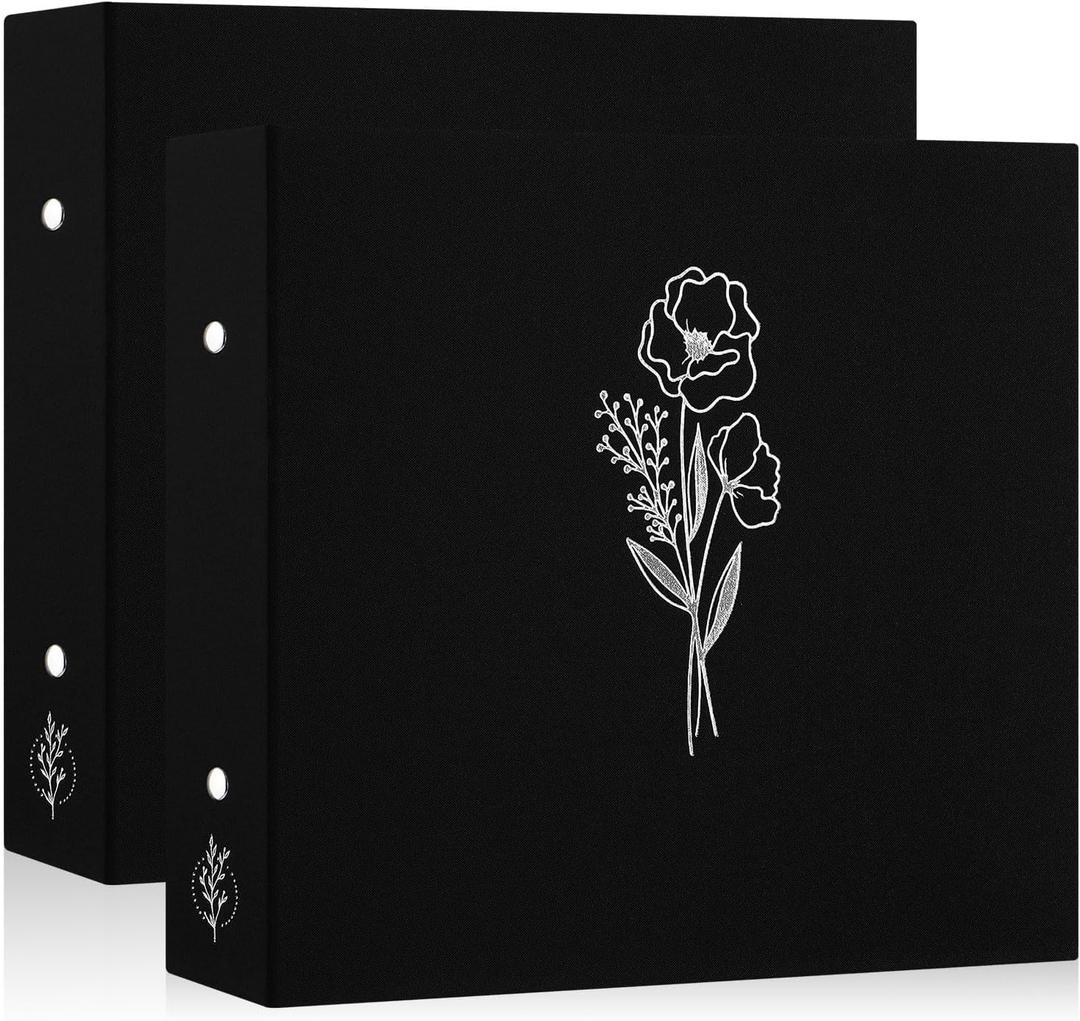 Lanpn Scrapbook Photo Album 12x12 2 Packs, Linen Cover Archival Acid Free Top Load 3 Ring Binder Folder Photo Book 12 x 12 with 30 Plastic Sleeves 60 Pages Black