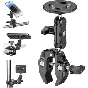 Mic Stand Phone Holder Aluminum Compatible with Magsafe iPhone 16/15/14/13/12 Plus Pro Max Series, Side Mount Cellphone Music Stand Holder for Microphone, 360 Swivel Tilt Adjustable Mic Phone Mount