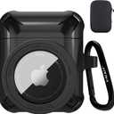 Valkit Compatible Airpods Case and AirTags Case Cover, 2 in 1 Rugged Protective Case Shockproof Air Pod 2 Case for Men Women with Keychain iPod Skin for Airpods 1/2 Gen and Airtag 2021, Black