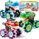 JOYIN 3 Pack Monster Truck Toy - Motion Activated Light Up Cars for Toddlers - Monster Glow Rover LED Wheels - Baby Boy Toys - Press and Go Trucks for Kids Boy Birthday Gifts Easter Basket Stuffers
