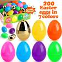 [6 Surprise Golden Eggs] 200 Pack 2.3 Inch Plastic Easter Eggs, Empty Easter Eggs Fillable, Bright Colors Plastic Eggs Bulks for Easter Hunt, Easter Party Favor, Basket Stuffers Fillers