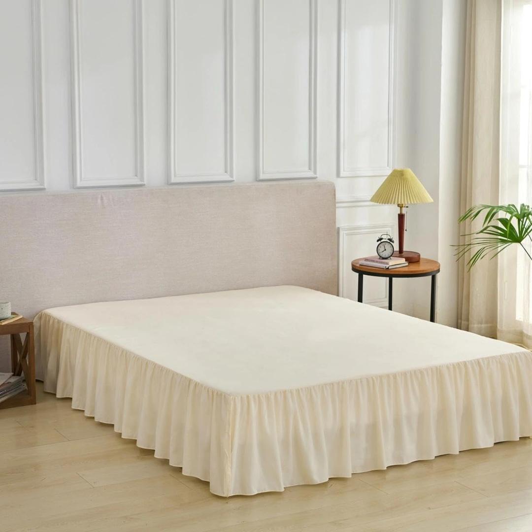 Bed Skirt Queen Size Ruffled Bed Skirt with Split Corners, Queen Bed Skirts 16 Inch Drop with Platform, 16'' Queen, Beige