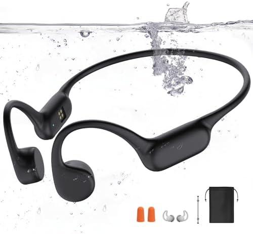Dnniakm Swimming Headphones, Bone Conduction Headphones Bluetooth 5.4, IPX8 Waterproof, 32G Memory Sports Headphone, Underwater Headphone with MP3-Player for Swim, Open Earphones for Swimming (Black X20)