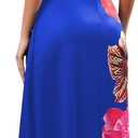 Summer Maxi Dress for Women 2025 Plus Size Casual Sexy Floral Sleeveless Vacation Long Sundresses with Pockets (Blue, S)