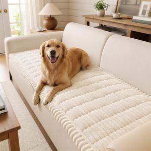 decorUhome Fuzzy Pet Couch Cover for Dogs, Non-Slip Sofa Covers for 3 Cushion Couch, Soft Thick Furniture Couch Protector, Washable Sofa Slipcovers, White, 27.6" x 82.7"