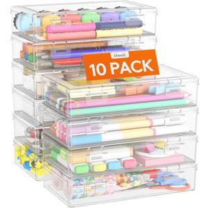 Lifewit Plastic Pencil Box with Snap-tight Lid, Large Capacity Hard Pencil Case, Craft organizer for Art Supply,Office, 10 Pack Lifewit Plastic Pencil Box with Snap-tight Lid, Large Capacity Hard Pencil Case, Craft organizer for Art Supply,Office, 10 Pack