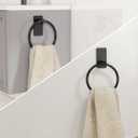 STWWO Adhesive Towel Holder, Hand Towel Holder for Bathroom, Self Adhesive Hand Towel Rings, Black, 2 Pack