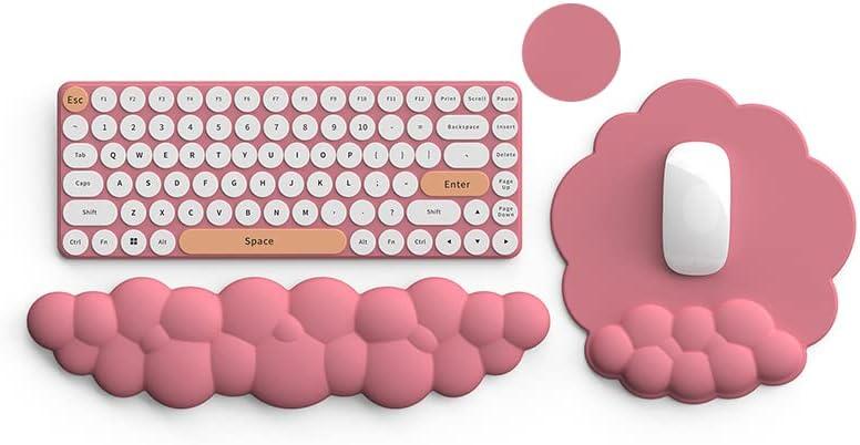 Cloud Keyboard Wrist Rest and Mouse Pad with Wrist Support Set, Ergonomic PU Leather Mouse Pads, Pain Relief Memory Foam Non-Slip for Computer,Laptop, Morandi Red, 2 Pcs