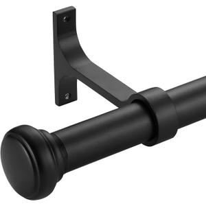 Heavy Adjustable Curtain Rod, 1 inch, 28-48 inch, Round Cap, Ceiling Mount, Premium Aluminum Brackets, Outdoor Patio (Matte Black)