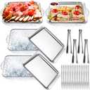 Baderke 4 Set 9" Chilled Serving Tray for Parties with Compartments Ice Chilled Party Platter Charcuterie Serving Board Cold Dish Dip with Forks Tongs for Fruit Seafood Vegetable Appetizer (Silver)