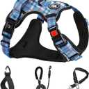 NESTROAD No Pull Dog Harness with Leash, Reflective No Choke Pet Vest Harness,Adjustable Soft Padded Dog Harness with Easy Control Handle for Small Dogs(Checkered Blue,Small) (Sneck 11-15" chest 15-21")