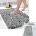 Yimobra Bathroom Rugs Set, Chenille and Shaggy,Non Slip,Ultra Soft,Absorbent, Machine Wash,Quick Dry, Gray