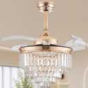 Finktonglan 36" Gold Crystal Flush Mount Fandelier Ceiling Fan with Light, Retractable Blades, Dimmable 72W LED, Remote & App Control, Quiet Reversible Motor, 6 Speeds for Bedroom/Living Room