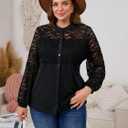 Plus Size Blouse for Women - Elegant Lace Flowy Tunic Tops Dressy Casual Long Sleeve Button Down Shirts (XL)