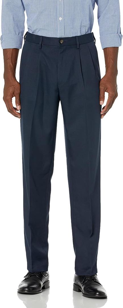 Amazon Essentials Men's Classic-Fit Expandable-Waist Pleated Dress Pant (36W x 28L, Navy)