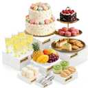 7PCS Buffet Risers Acrylic, 10" to 4" Large Tiered Display Stands for Desserts, Jewelry & Collectibles - Hollow Nesting, Easy Storage - Sturdy White Display Riser for Party, Wedding & Retail Counter