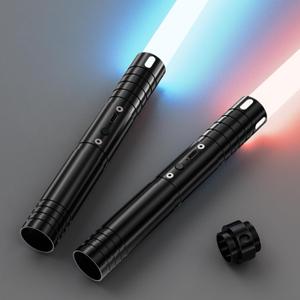 2 Pack Lightsaber, 15 RGB Colors Dueling Light Sabers, 2-in-1 Double Blade with FX Sound & Motion Sensor, USB Rechargeable Metal Hilt Sword for Adults Halloween Cosplay Gift
