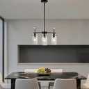 3-Light Black Glass Pendant Light, Adjustable Downrod | Industrial kitchen island chandelier with glass shades for dining room, bar counter, hallway and entryway