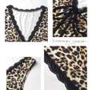 Womens Leopard Lace Trim Sexy Club Dress Bow Tie Front Sleeveless Cheetah Print V Neck Bodycon Night Out Y2K Mini Dress (L)