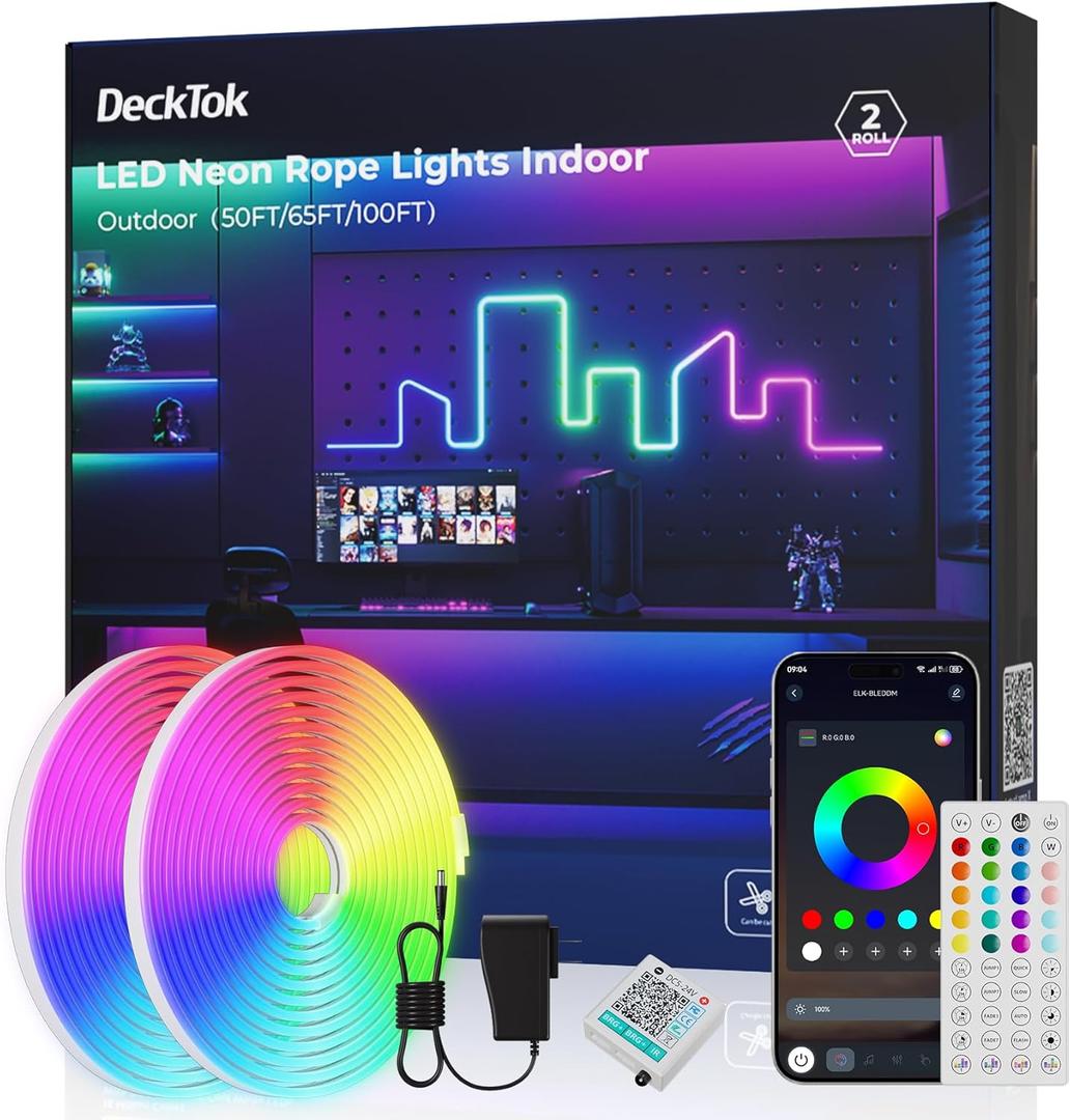 Neon Rope Lights Led 65FT - Flexible Led Strip Control with App/Remote Rope Lights Multiple Modes RGB IP65 Waterproof Outdoor Neon Music Sync Gaming Strip for Outdoor Christmas Decorations