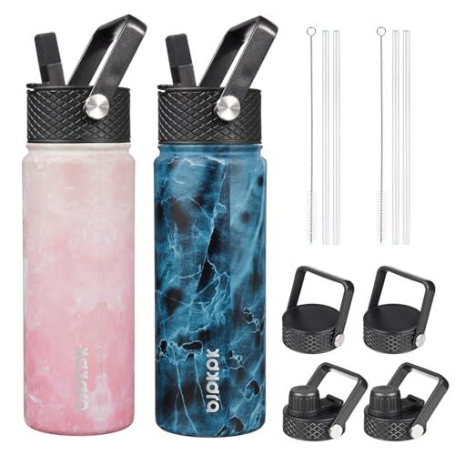 BJPKPK 2 Pack Insulated Water Bottles with Straw Lids, 22oz Stainless Steel Metal Water Bottle with 4 Lids, Leak Proof BPA Free Thermo, Cups, Flasks for Travel, Sports (Blossom+Ocean) BJPKPK 2 Pack Insulated Water Bottles with Straw Lids, 22oz Stainless Steel Metal Water Bottle with 4 Lids, Leak Proof BPA Free Thermo, Cups, Flasks for Travel, Sports (Blossom+Ocean)