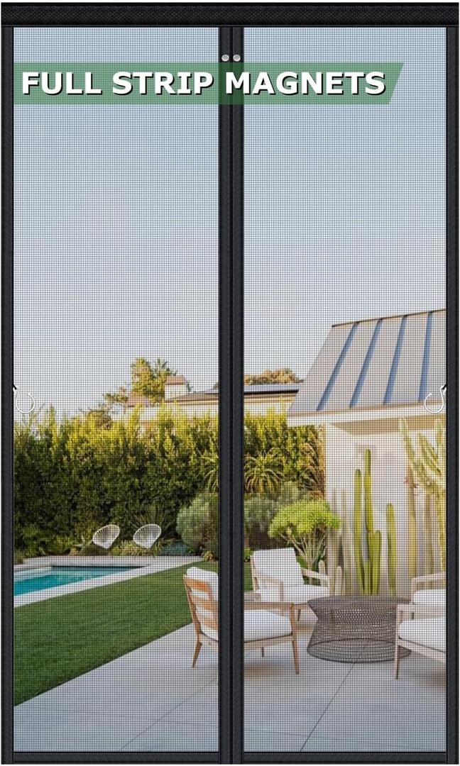 HOFUDON Upgraded Magnetic Screen Door Mesh, Full Strip Magnets, Heavy Duty Fiberglass Mesh, Single Door Size 33 x 80 Inch, Screen Door Size 35.4 x 82.7 Inch Black