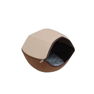 Large Cat Tunnel Bed for Indoor Cats Up to 30 Lbs Peekaboo Donut Cave with Catnip and Plush Toys Scratch Resistant Felt Design Detachable and Washable Cat Tunnel (Beige, L)