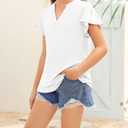 PLNOTME Girls' Summer Cute T Shirts Casual Short Sleeve V Neck Plain Tunic Tops (White, S)