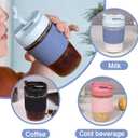 Sivaphe Reusable Glass Coffee Cup 16 oz, Portable Travel Mug with Spill-Proof Lid and Protect Sleeve for Home Office Blue