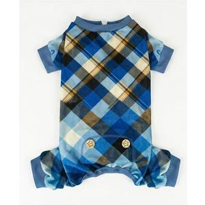 KYEESE Dog Pajamas Velvet Doggie Jammies Lightweight Pjs Comfy Pet Clothes Plaid Dog Pajamas for Small Dogs Boy Girl Stretchy Onesie Soft Coat, Check Big (Blue), XL