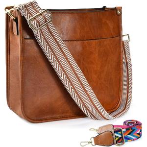KlaOYer 2 Adjustable Strap Bag,Crossbody Bags Women,Guitar Strap Purse,Vegan Handbags Soft Shoulder Bag For Women (Brown 4)