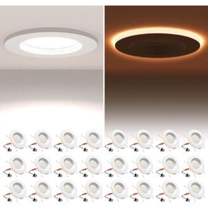 24 Pack 5/6 Inch LED Can Lights with Night Light, 5CCT Retrofit Recessed Lighting Selectable 2700K-6000K Dimmable, 12W=75W, 1200LM Downlight with Metal Smooth Trim - ETL and Energy Star (5CCT+NT-WH)