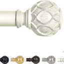 TANGWIN White Farmhouse Curtain Rods for Windows:72-144" Heavy Duty Adjustable Curtain Rod for Bedroom Living Room,Boho Decorative Rustic Drapery Rods with Vintage Coastal Texture Finial,Antique White