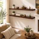 Foxsky 48 Inch Long Walnut Floating Shelves for Wall, Solid Wood Shelf