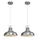 ALAISLYC Brushed Nickel Farmhouse Pendant Lights Matte Pendant Lighting for Kitchen Island Industrial Adjustable Height Vintage Dome Hanging Light Fixtures for Barn, Dining Room 2 Packs