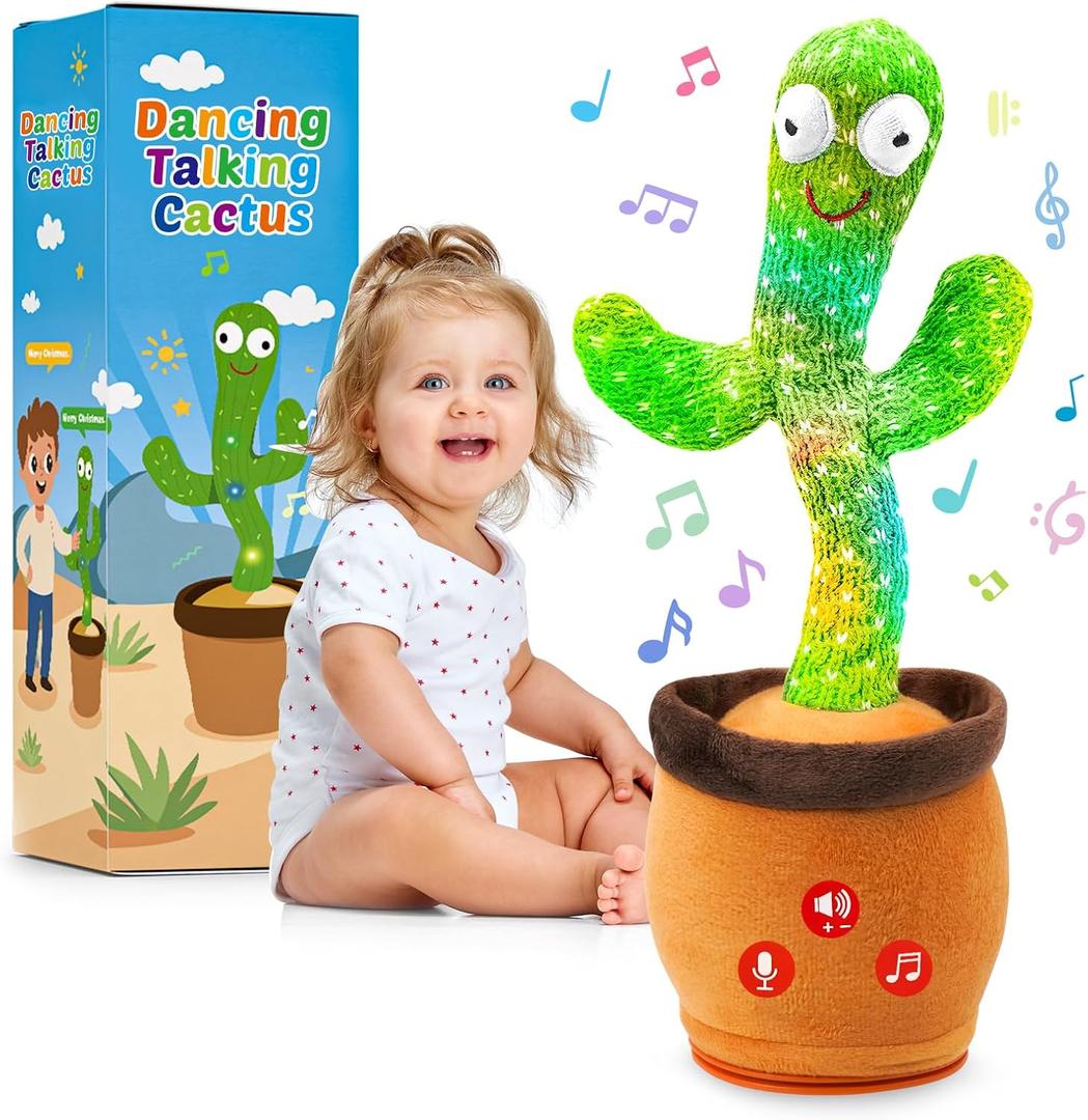 Qularlans Dancing Talking Cactus Toy with Adjustbale Volume, Baby Toys Stocking Stuffers Boys Girls Funny Gifts, Interactive Mimicking Repeating Singing, Light Up Toys 6-12 12-18 Months with Songs