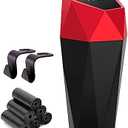 Ginsco Car Trash Can Cup Holder, Mini Car Trash Can with Lid, Car Accessories for Interior, Leakproof Small Trash Cup for Car, Home with Additional 2 ABS Hooks and 90pcs Trash Bags Red