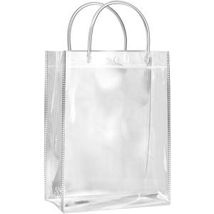 SHIPKEY 10 Pack 8x4x11 Clear Gift Bags, Transparent Gift Bag with Handles, Waterproof PVC Shopping Bags for Candy Perfume Boutique Gift Wedding Birthday Party Favor (20x10x28cm)